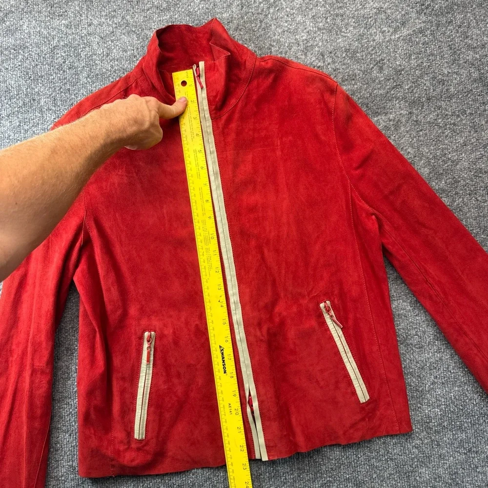 YANKO Suede Leather Moto Jacket Womens 40 Red Long Sleeve Full Zip Outerwear